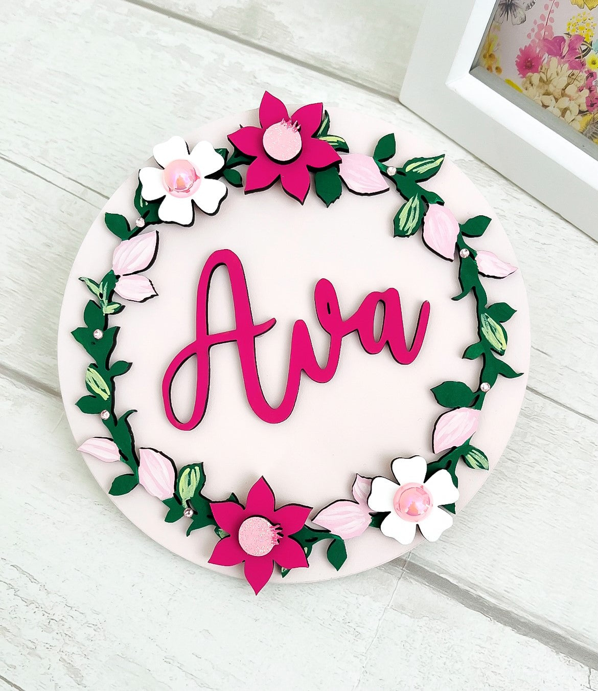 Wooden Floral Name Plaque, Bedroom Decor 3 - Sweet Pea Wooden Creations