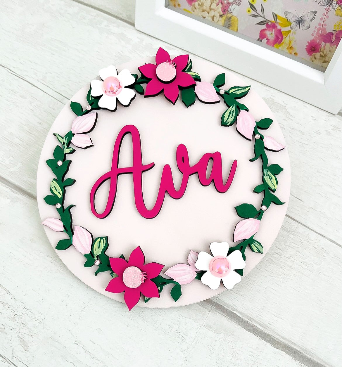Wooden Floral Name Plaque, Bedroom Decor 4 - Sweet Pea Wooden Creations