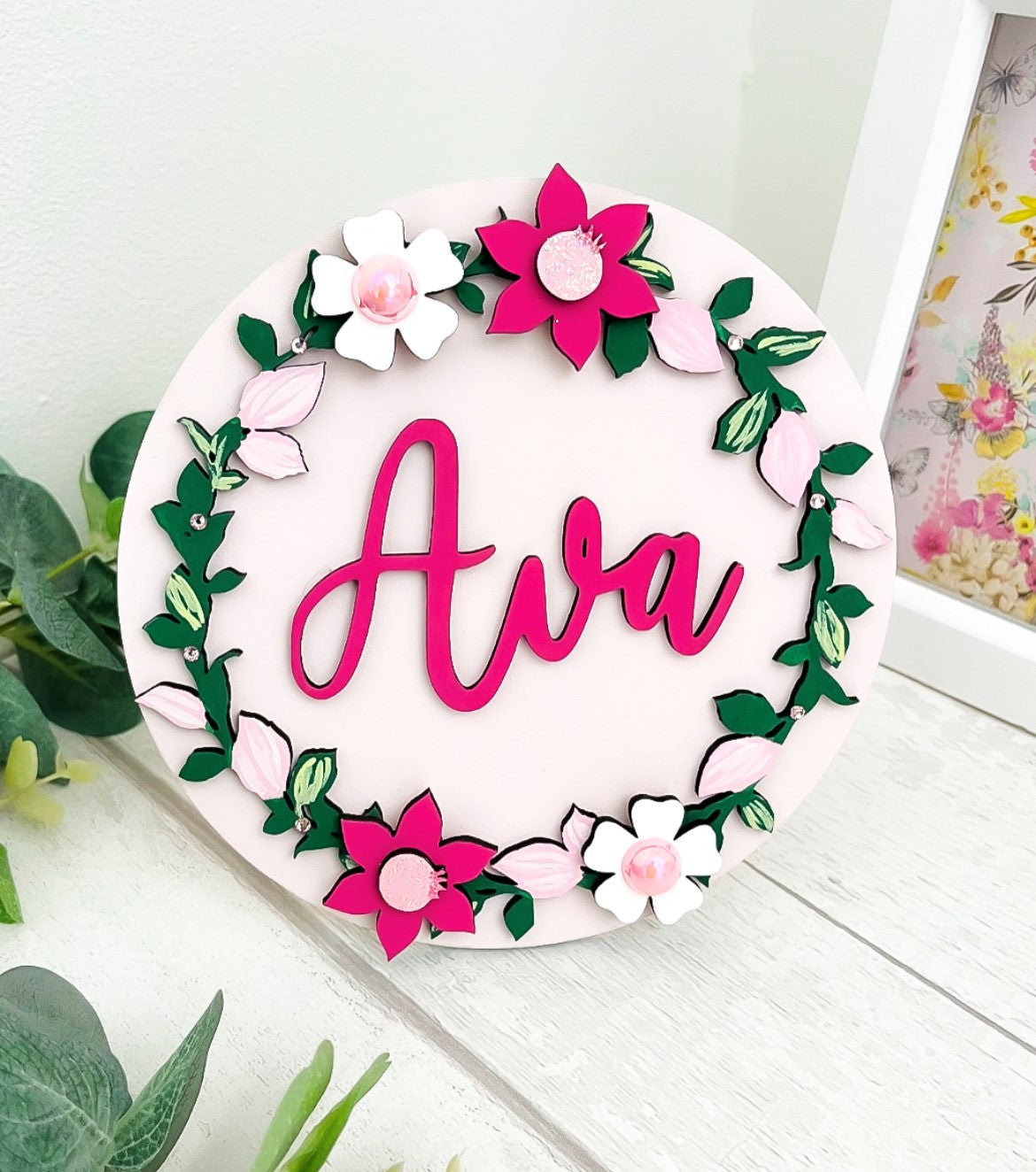 Wooden Floral Name Plaque, Bedroom Decor 5 - Sweet Pea Wooden Creations