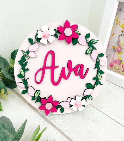 Wooden Floral Name Plaque, Bedroom Decor 5 - Sweet Pea Wooden Creations