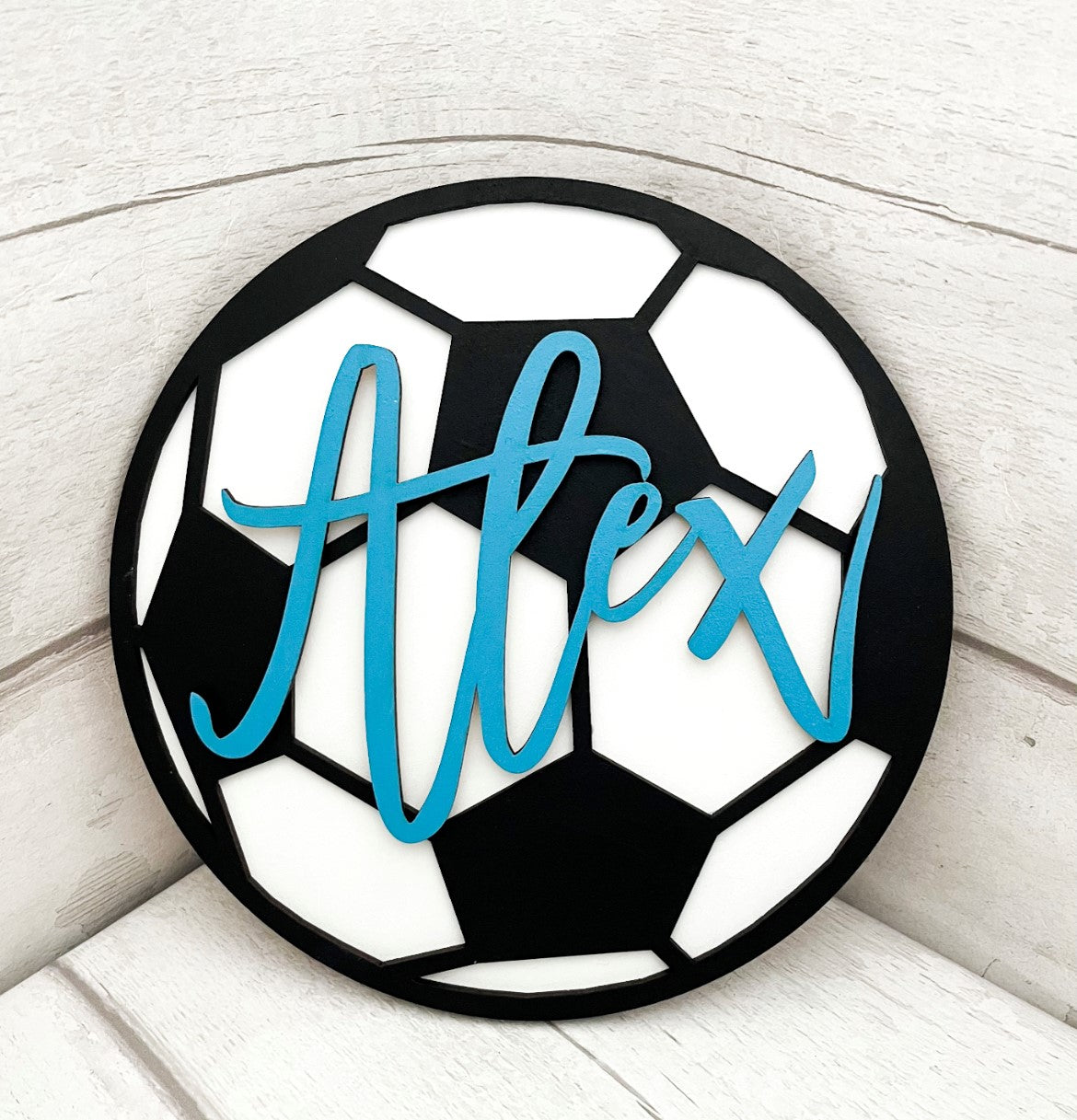Personalised Kids Wooden Football Plaque - Sweet Pea Wooden Creations