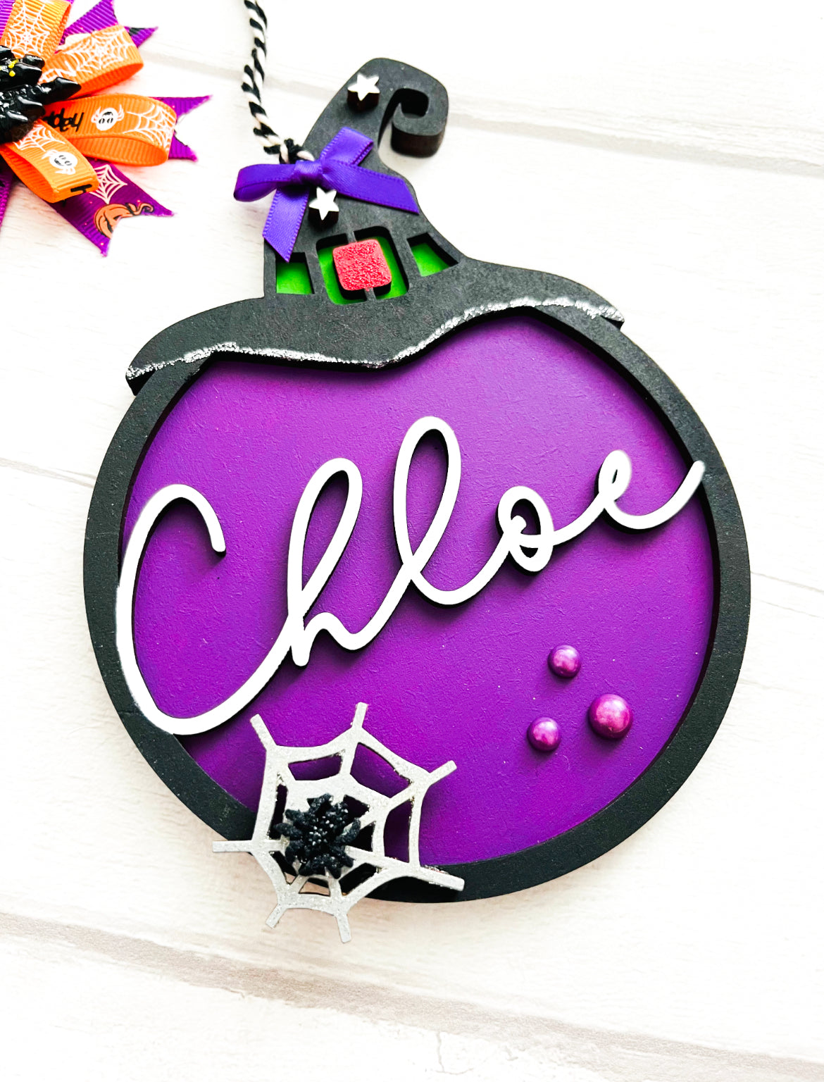 Personalised Witch Halloween Hanging Decoration gift c - Sweet Pea Wooden Creations