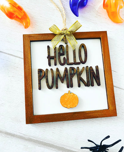 Hello Pumpkin Hanging Wooden Decoration - Sweet Pea Wooden Creations