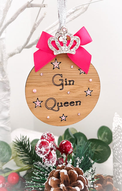 Gin Queen Bauble Decoration, Wooden Hanging Decoration 6 - Sweet Pea Wooden Creations