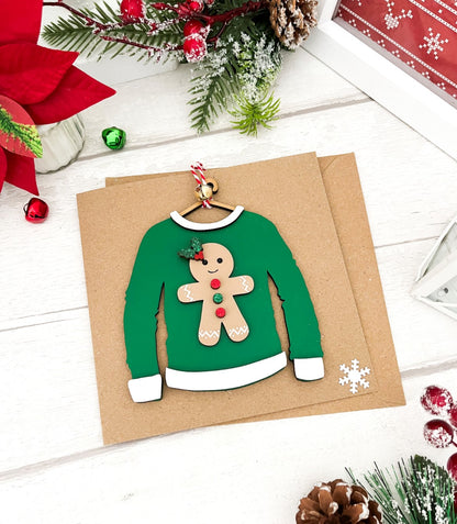 Gingerbread Christmas Jumper Hanging Tree Decoration Gift - Sweet Pea Wooden Creations