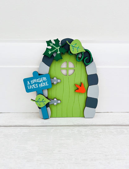 Green Dinosaur Fairy Door Wall Art Decoration - Sweet Pea Wooden Creations