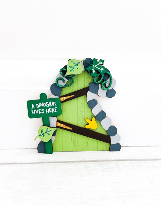 Green Dinosaur Lives Here, Fairy Door Wall Decoration