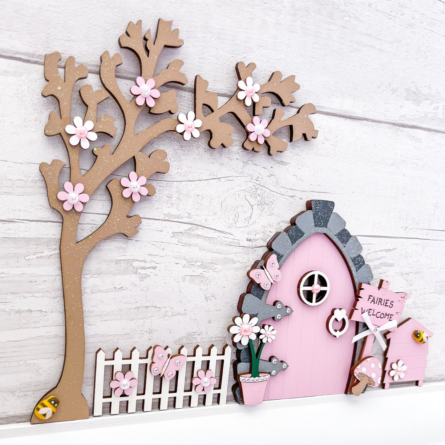Handcrafted Candy Pink Fairy Door Set - Sweet Pea Wooden Creations