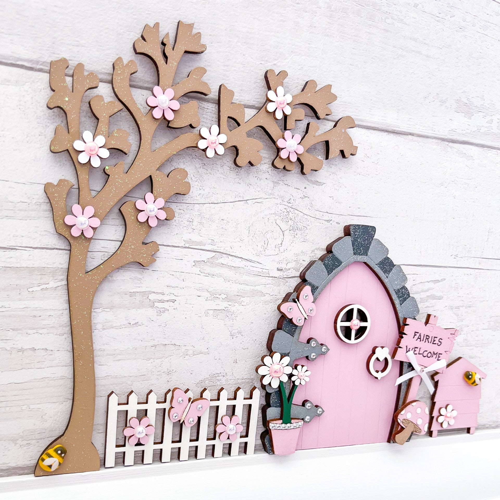 Handcrafted Candy Pink Fairy Door Set - Sweet Pea Wooden Creations