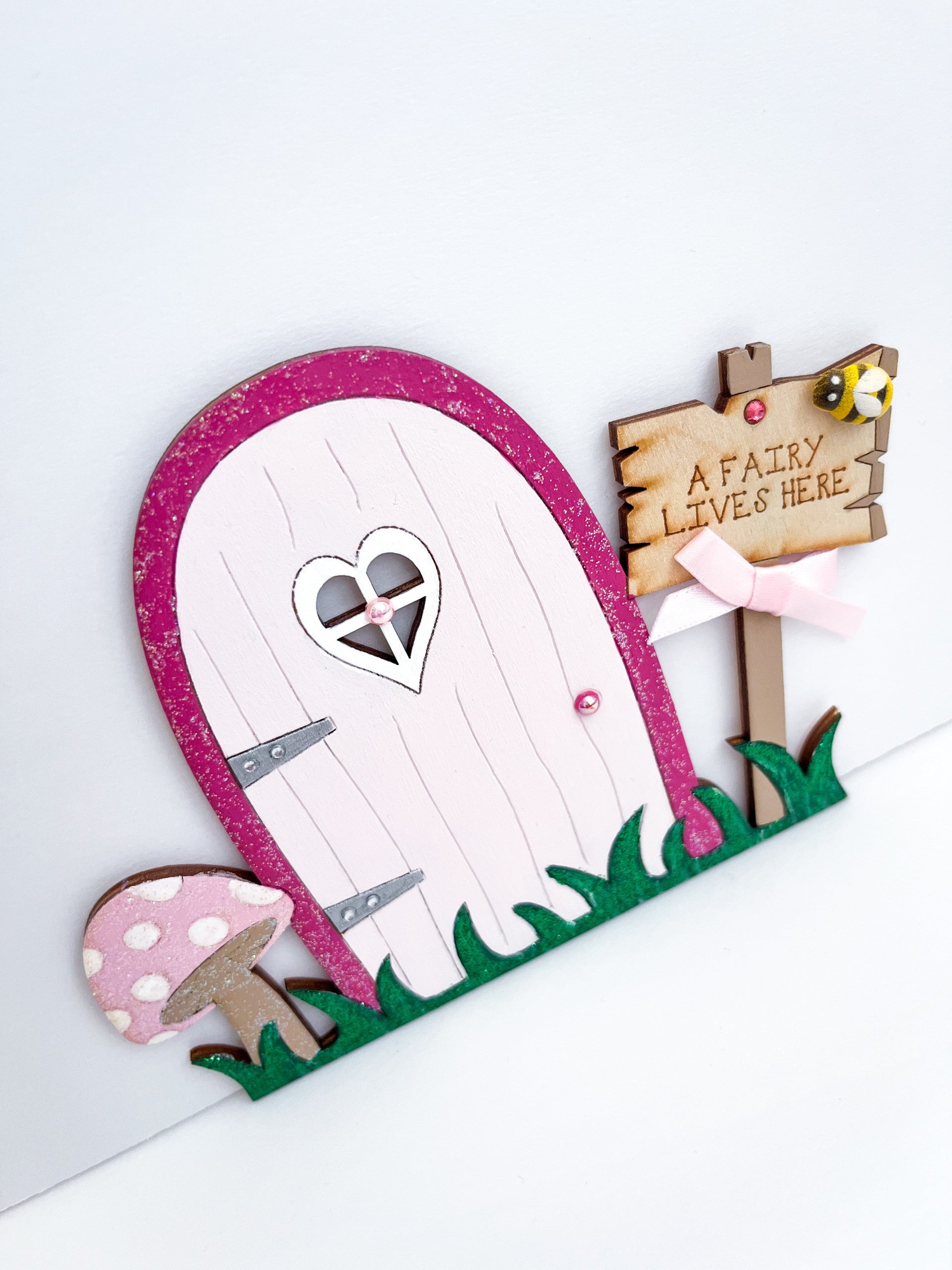 Handcrafted Pink Mini Fairy Door, Wall Decoration - Sweet Pea Wooden Creations