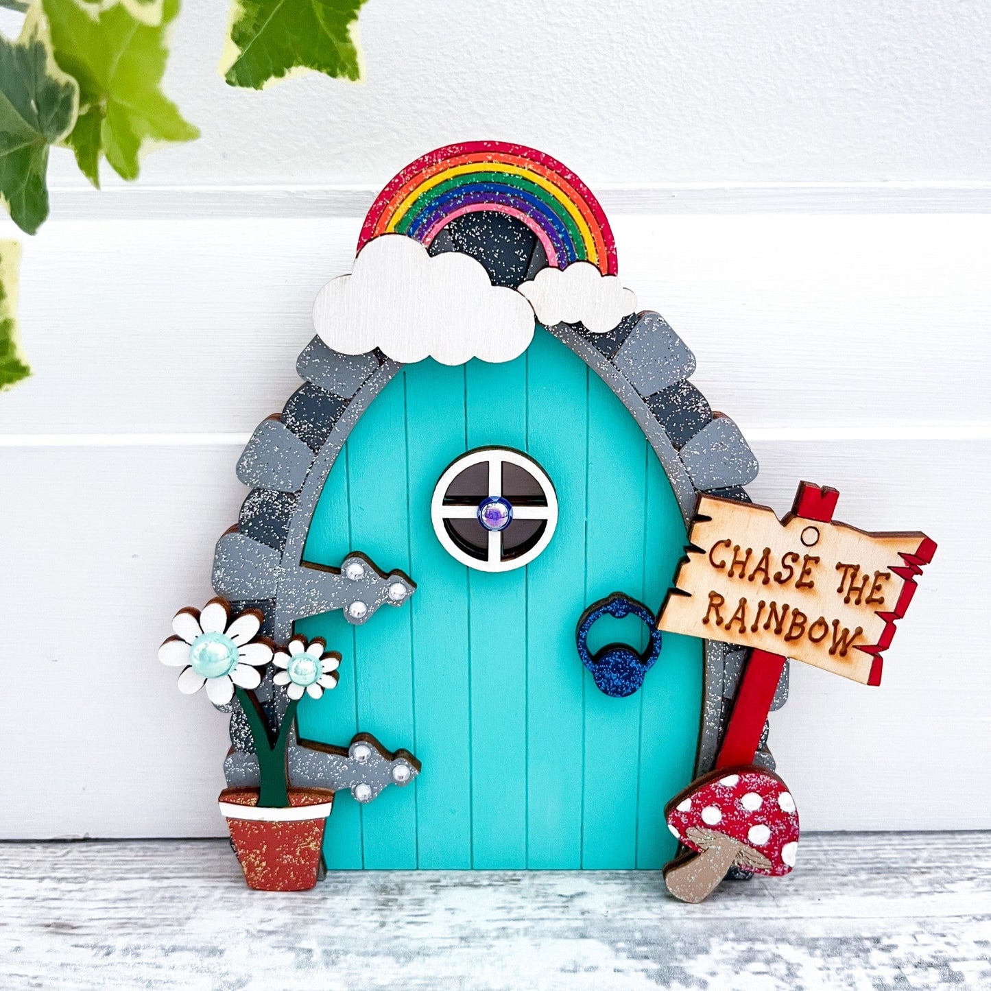 Handcrafted Rainbow Fairy Door - Sweet Pea Wooden Creations