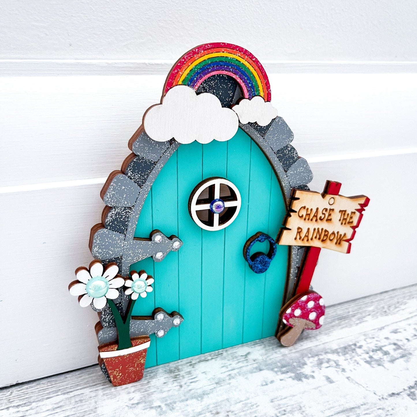 Handcrafted Rainbow Fairy Door For Skirting Board - Sweet Pea Wooden Creations