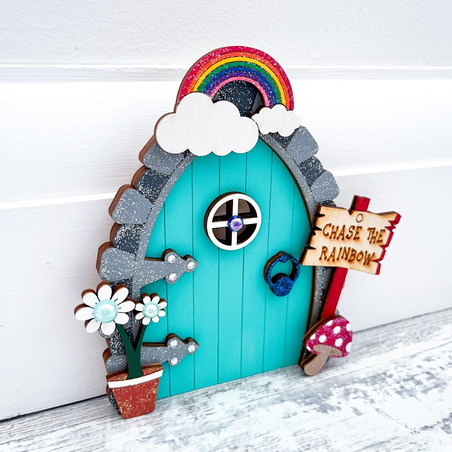 Handcrafted Rainbow Fairy Door For Skirting Board - Sweet Pea Wooden Creations
