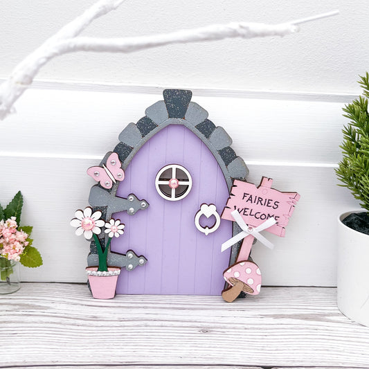 Handcrafted Lilac and Pink Fairy Door - Sweet Pea Wooden Creations