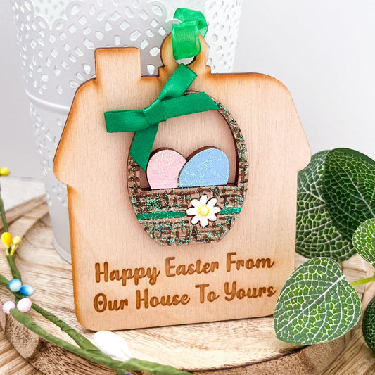 Happy Easter From Our House To Yours Gift For Friends, Family, Neighbours, Wooden Hanging Decoration - Sweet Pea Wooden Creations