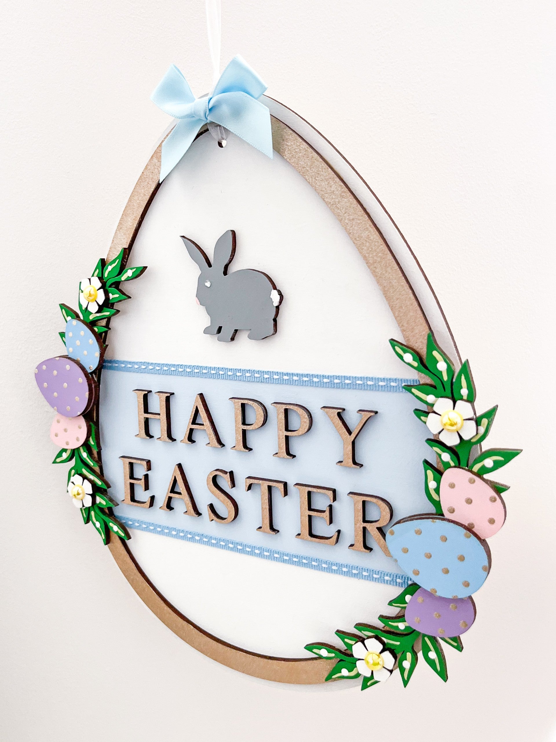 Happy Easter Hanging Egg Shaped Sign - Sweet Pea Wooden Creations