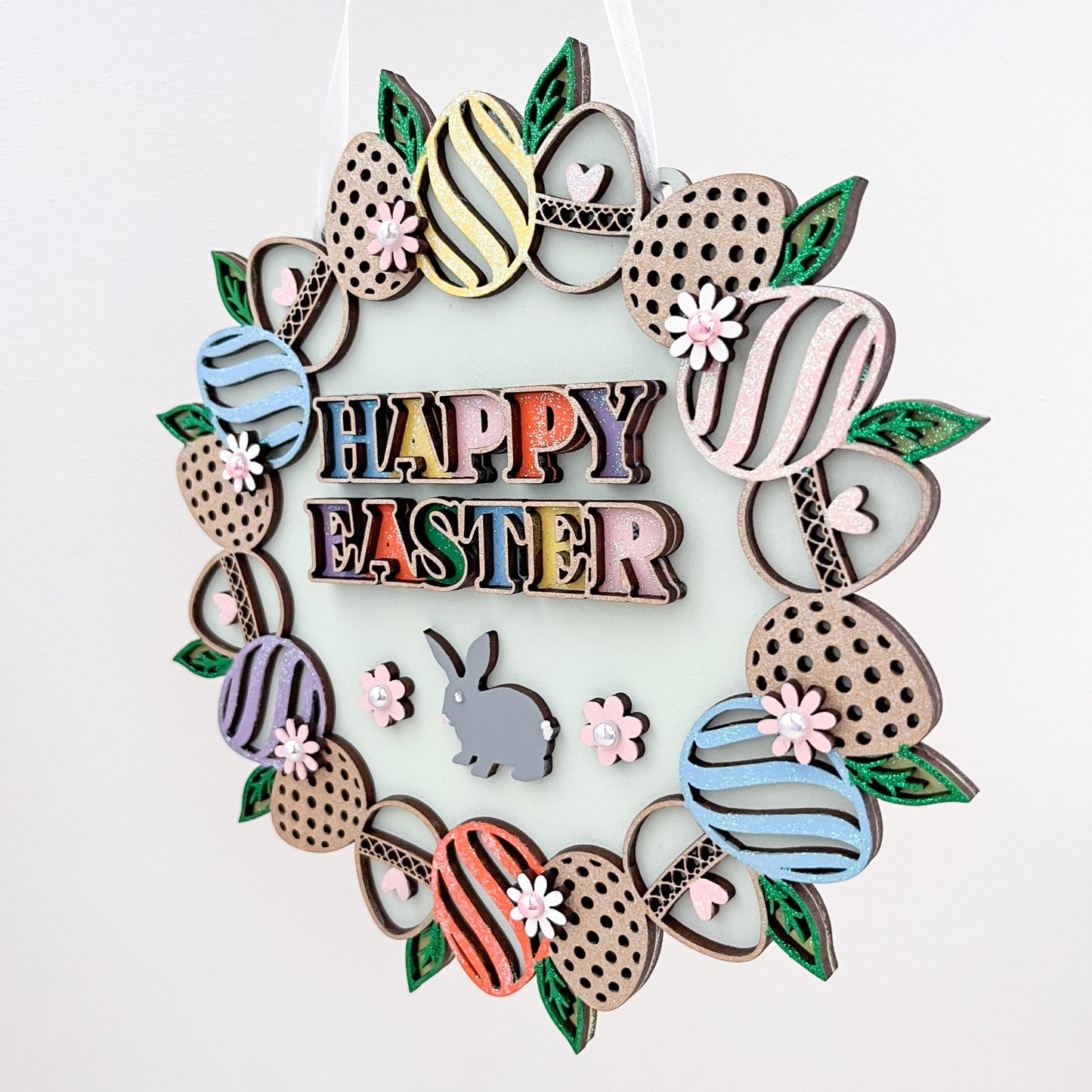 Happy Easter Round Eggs Hanging Plaque - Sweet Pea Wooden Creations