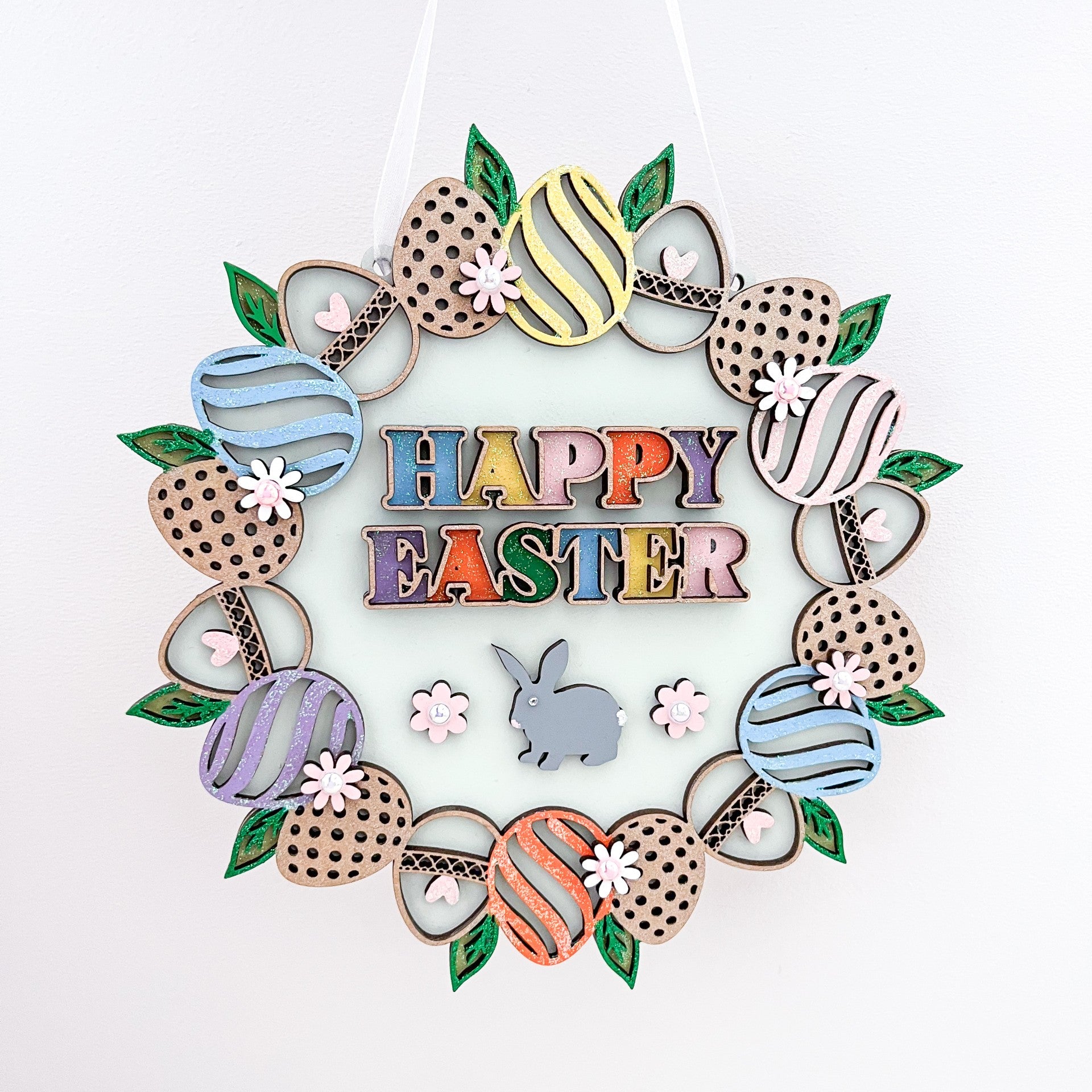 Happy Easter Round Hanging Sign - Sweet Pea Wooden Creations