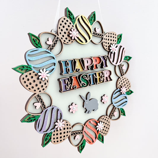 Happy Easter Round Eggs Sign - Sweet Pea Wooden Creations