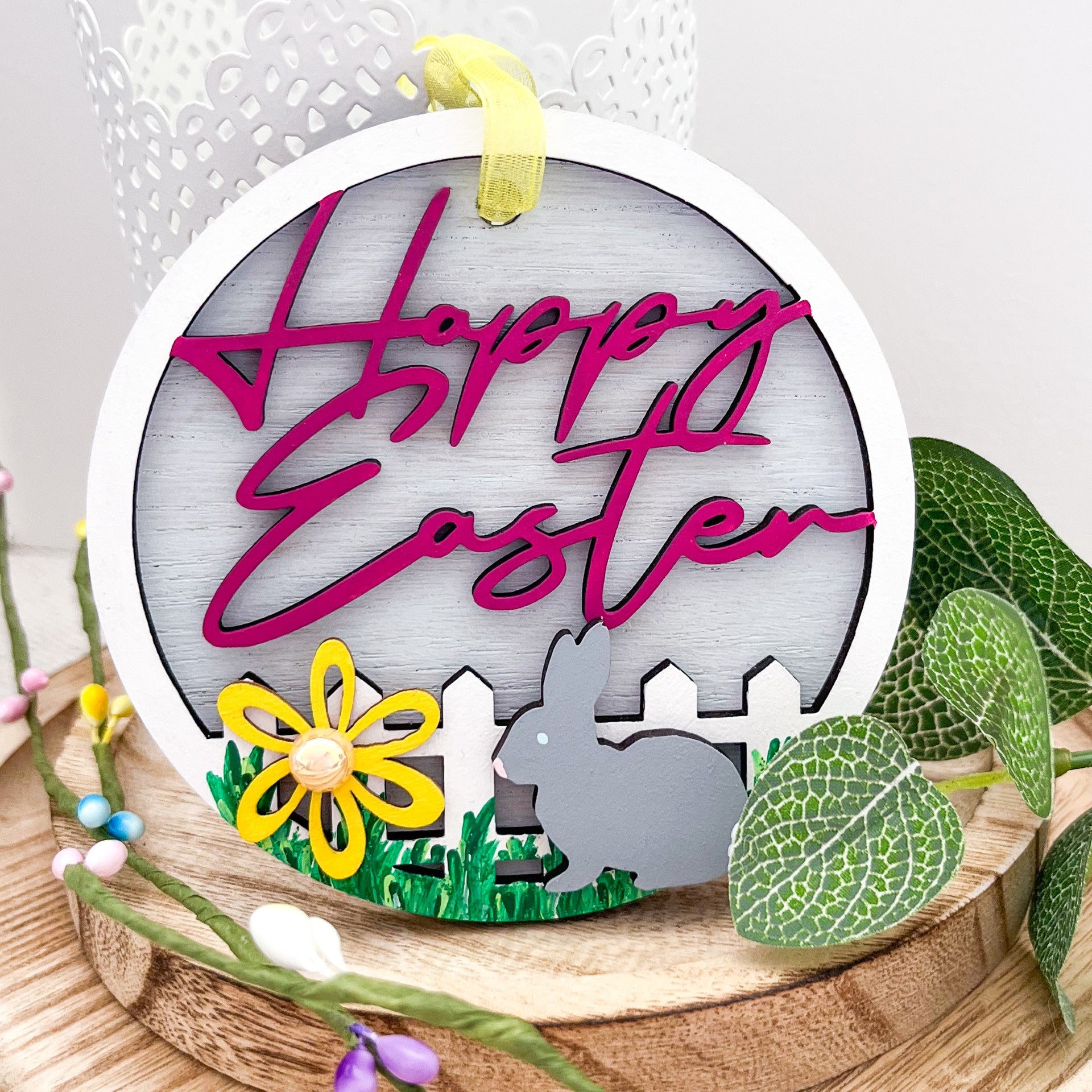 Happy Easter Sign, Tiered Tray Decoration, Ornament - Sweet Pea Wooden Creations