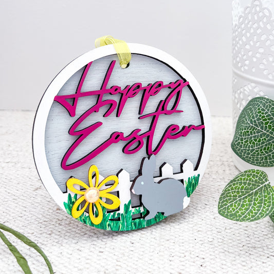 Happy Easter Spring Decor, Hanging Decoration - Sweet Pea Wooden Creations