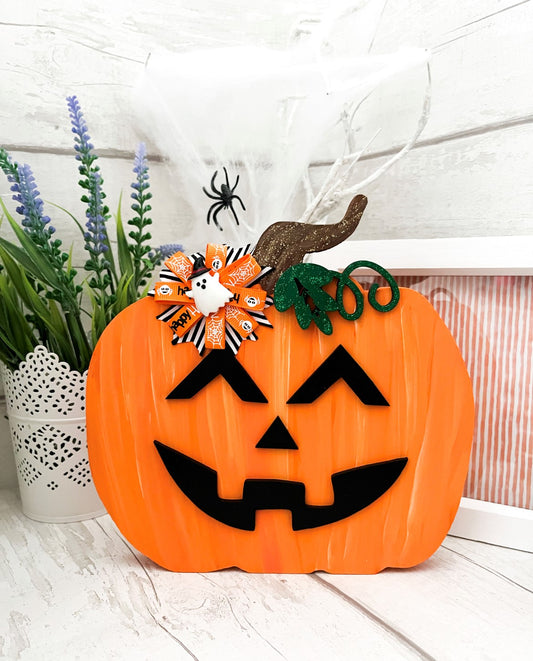 Happy Pumpkin Halloween Decoration 1 - Sweet Pea Wooden Creations