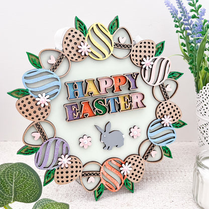 Happy Easter Round Plaque - Sweet Pea Wooden Creations