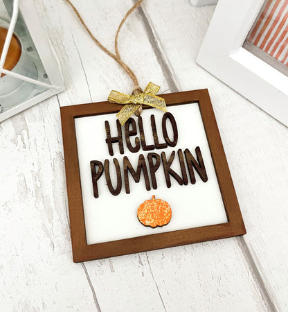Hello Pumpkin Hanging Decoration 2 - Sweet Pea Wooden Creations