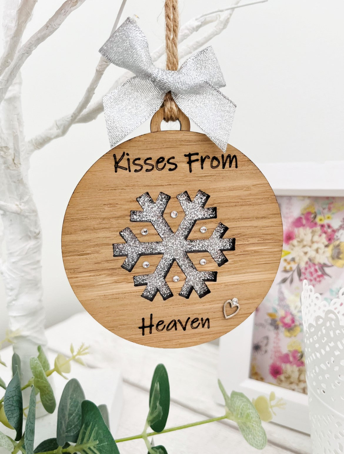 Kisses From Heaven Memorial Keepsake Decoration, Silver - Sweet Pea Wooden Creations
