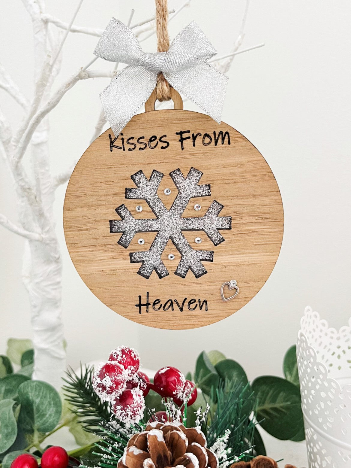 Kisses From Heaven Memorial Keepsake Decoration, Silver 2 - Sweet Pea Wooden Creations