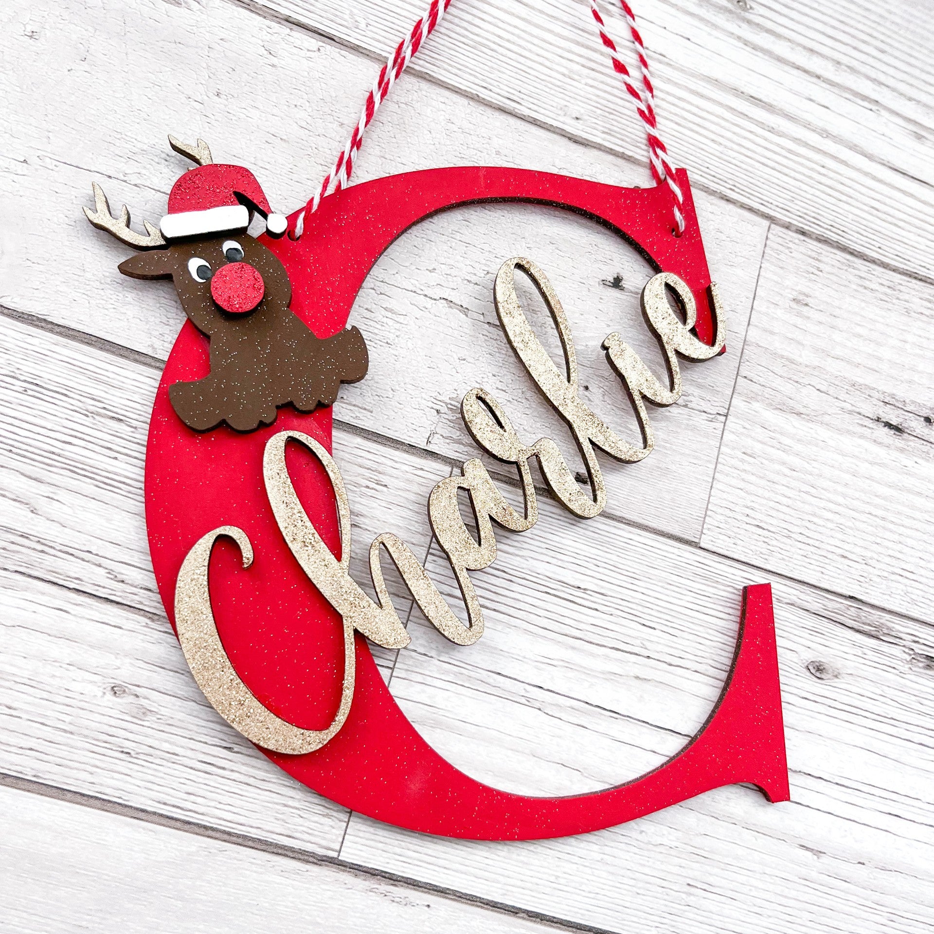 Kids Large Personalise Reindeer Christmas Door Decoration - Sweet Pea Wooden Creations