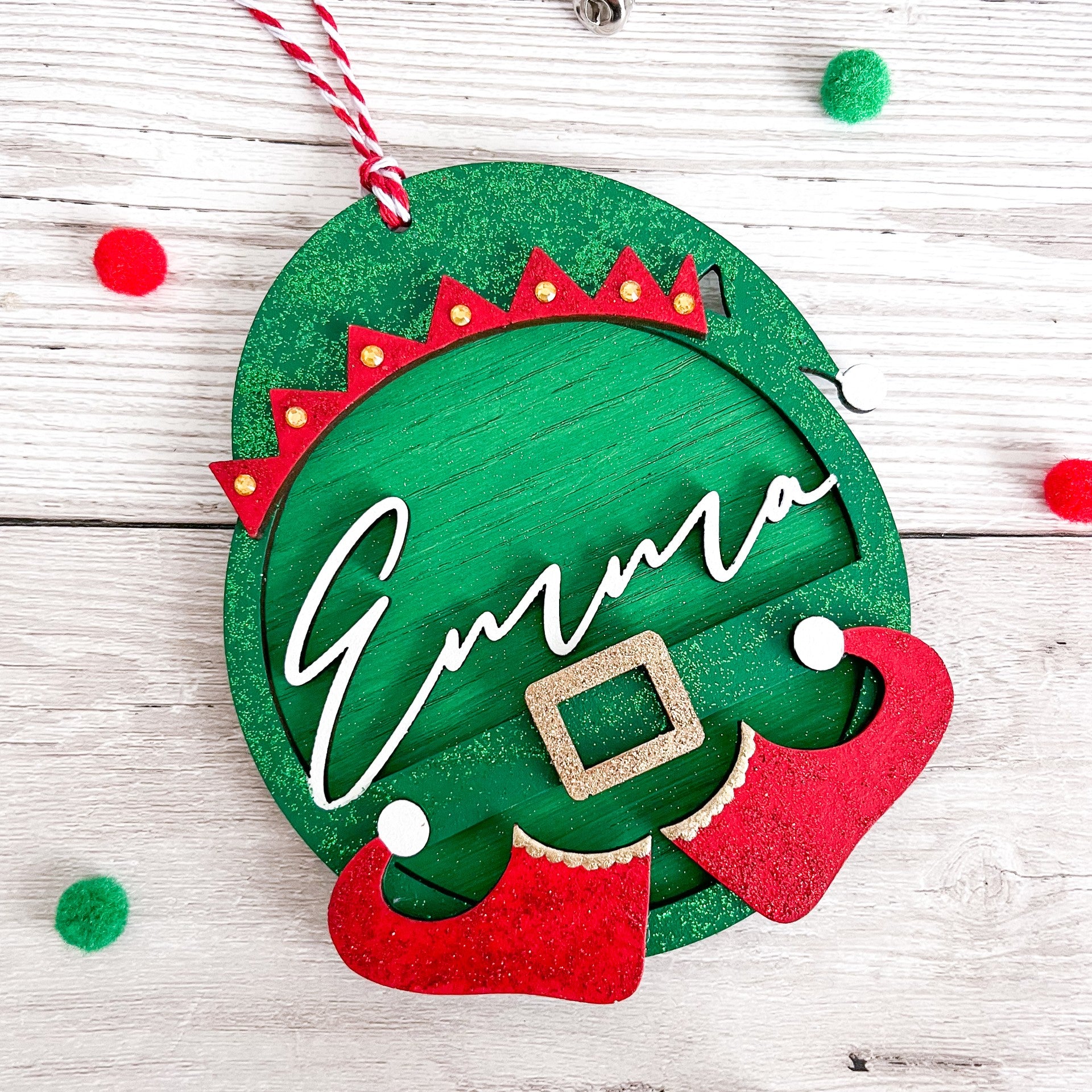 kids Personalised Elf Christmas Decoration - Sweet Pea Wooden Creations