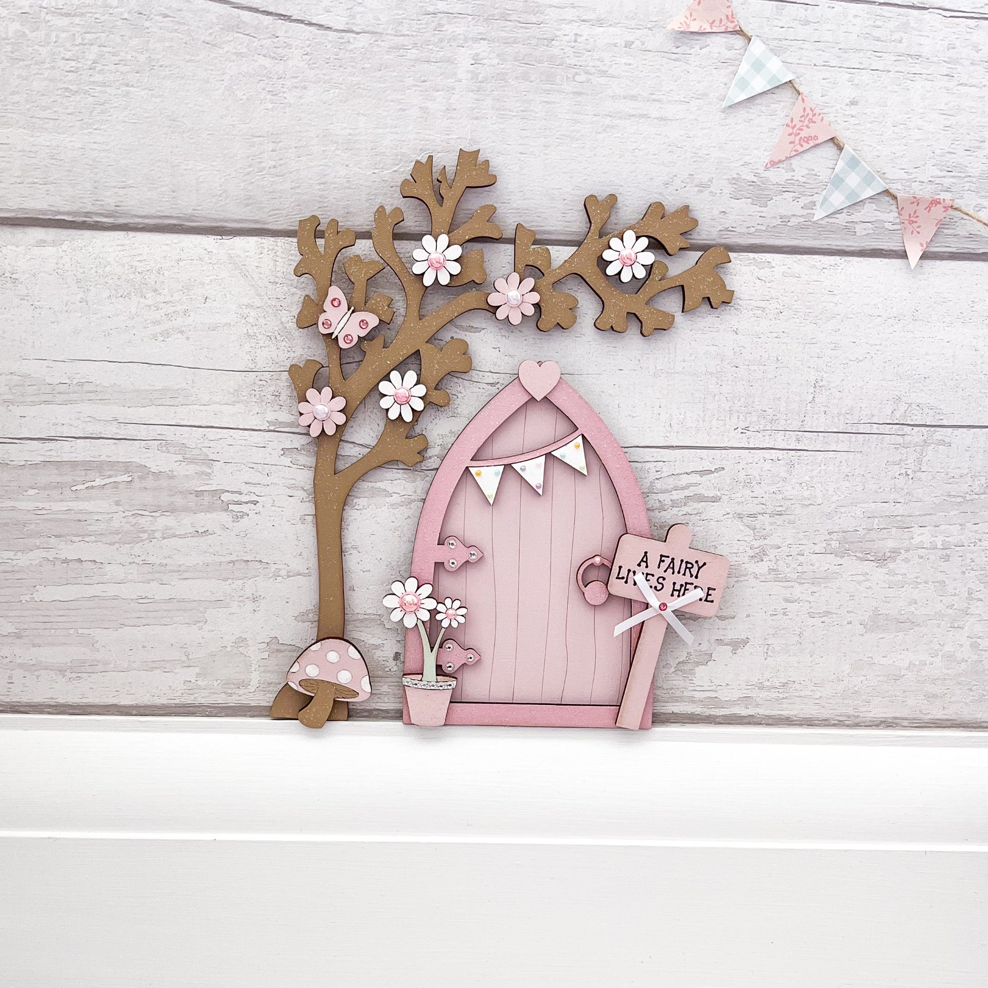 Light Pink Fairy Door With Tree - Sweet Pea Wooden Creations