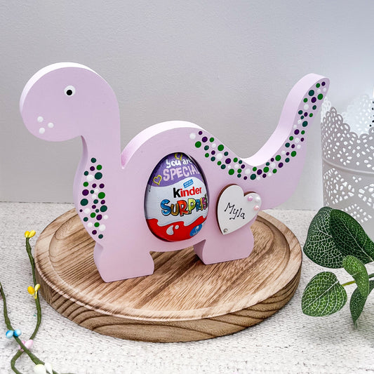 Lilac Dinosaur Decoration Easter Egg Holder, Personalised - Sweet Pea Wooden Creations