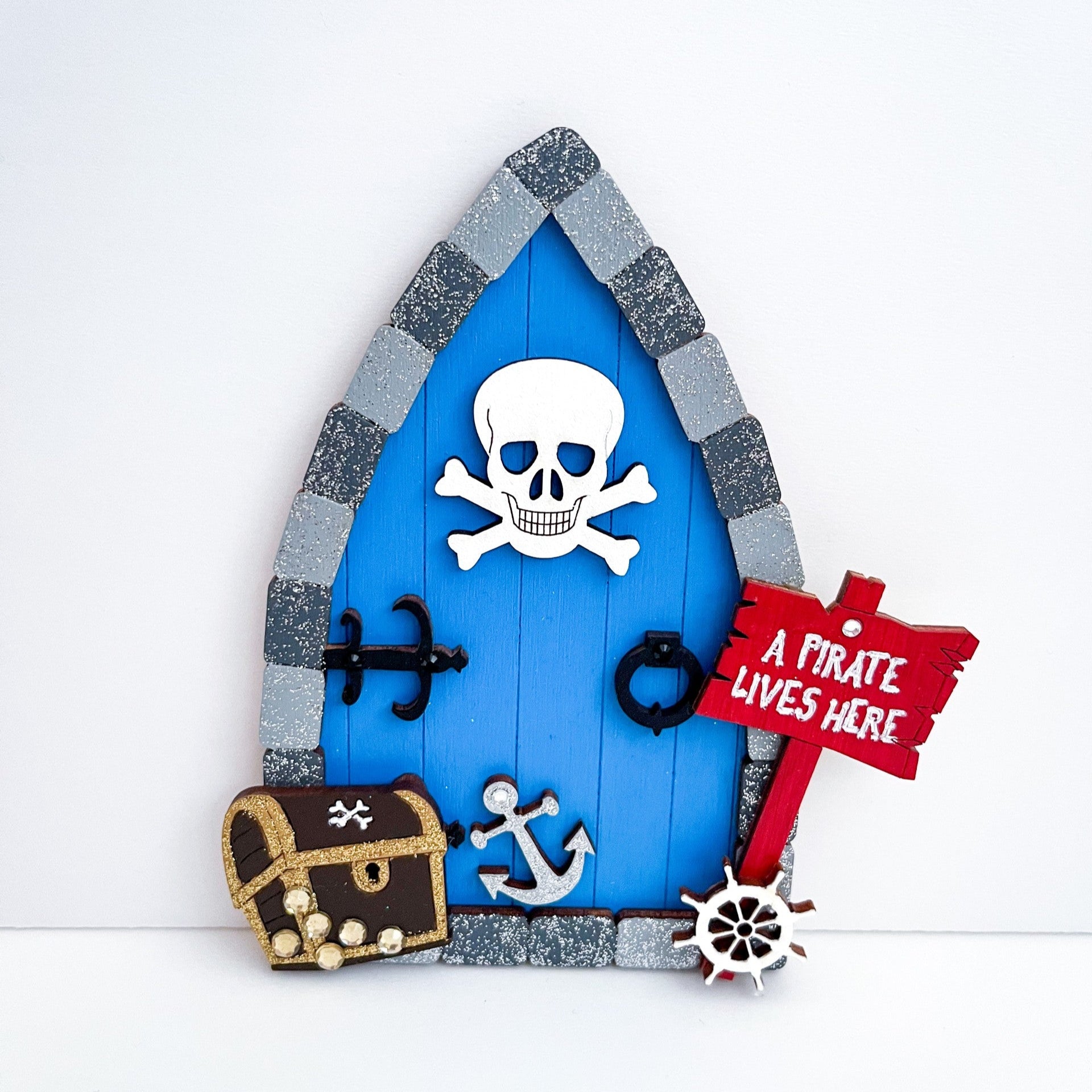 Magical Blue Pirate Themed Fairy Door Wall Art Decoration - Sweet Pea Wooden Creations