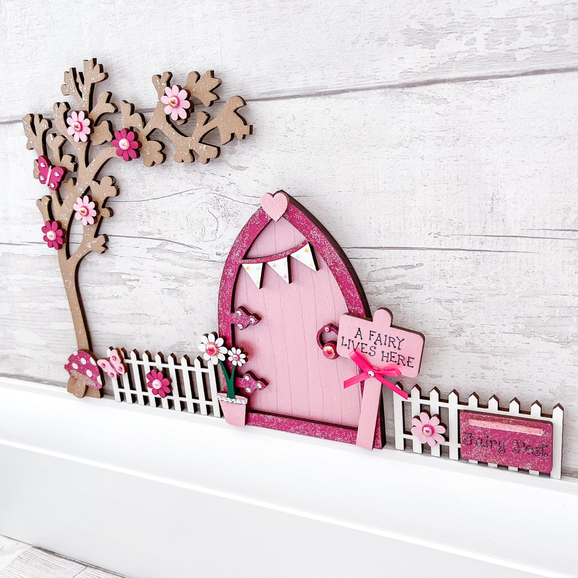 Magical Pink Bunting Fairy Door Set - Sweet Pea Wooden Creations