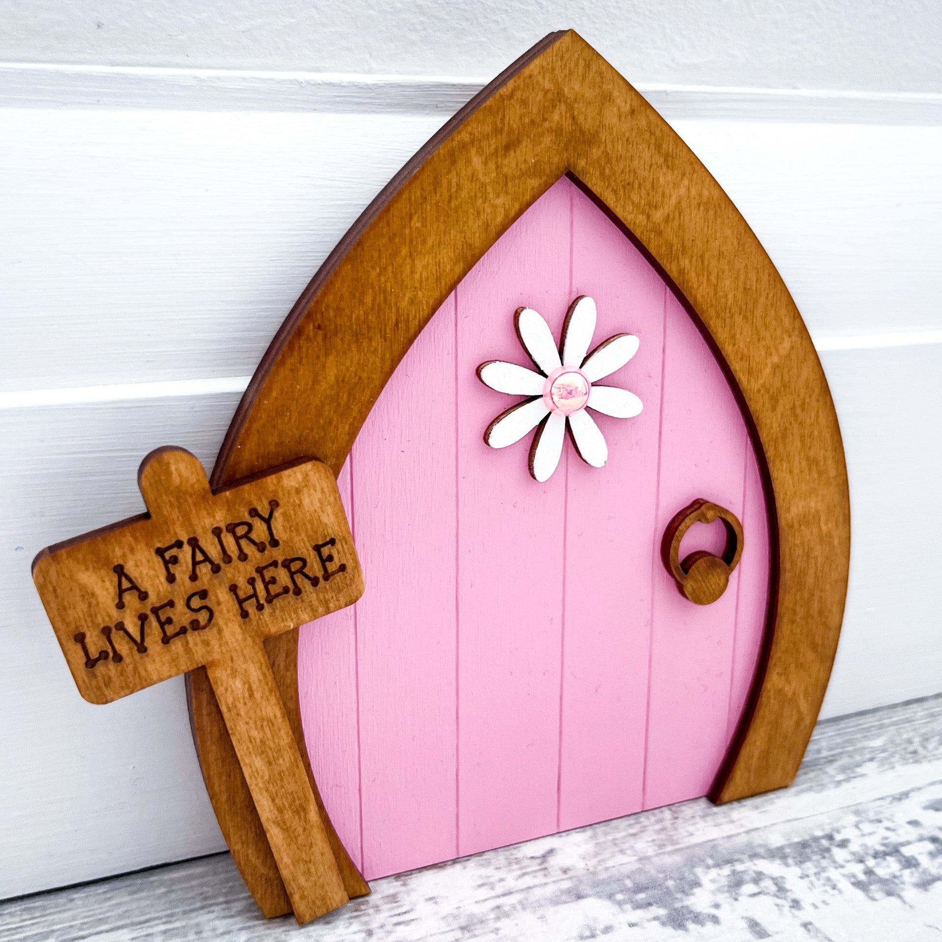 Magical Pink Daisy Garden Fairy Door Decoration - Sweet Pea Wooden Creations