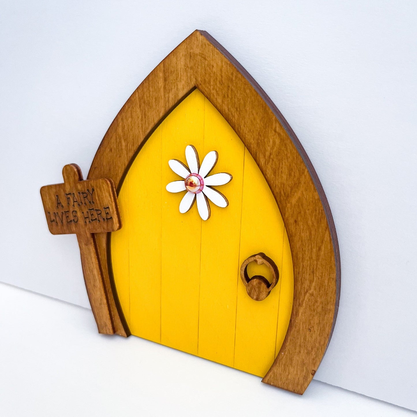 Magical Yellow Daisy Outdoor Fairy Door For The Garden - Sweet Pea Wooden Creations