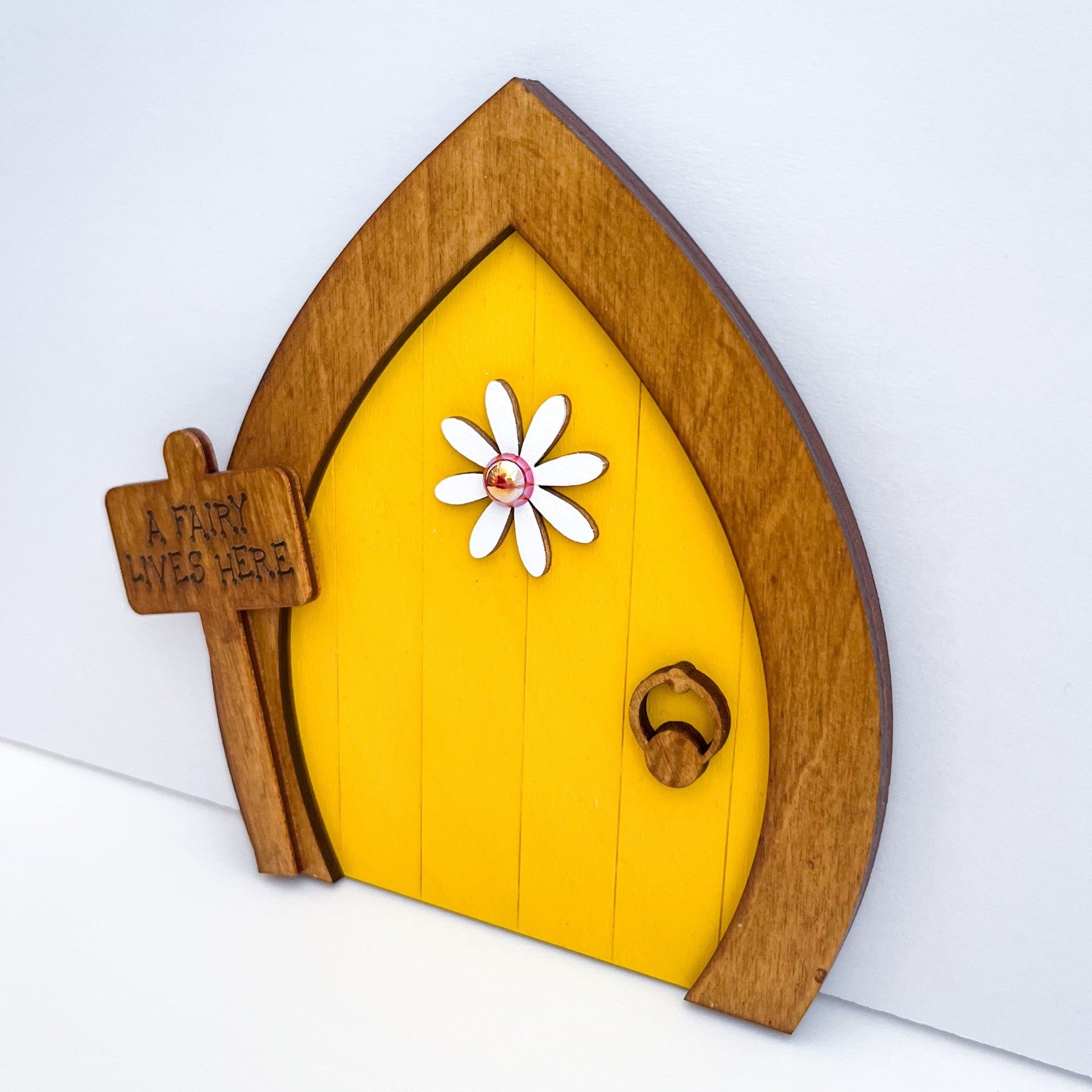 Magical Yellow Daisy Outdoor Fairy Door For The Garden - Sweet Pea Wooden Creations