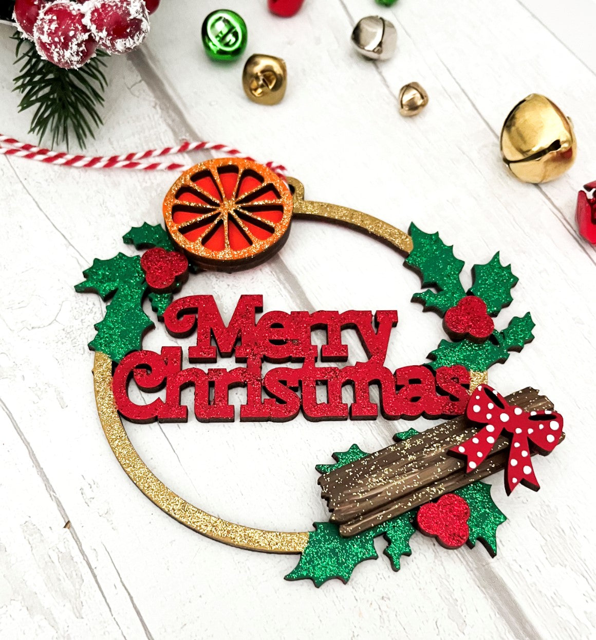 Merry Christmas Bauble, Tree Decoration 5 - Sweet Pea Wooden Creations