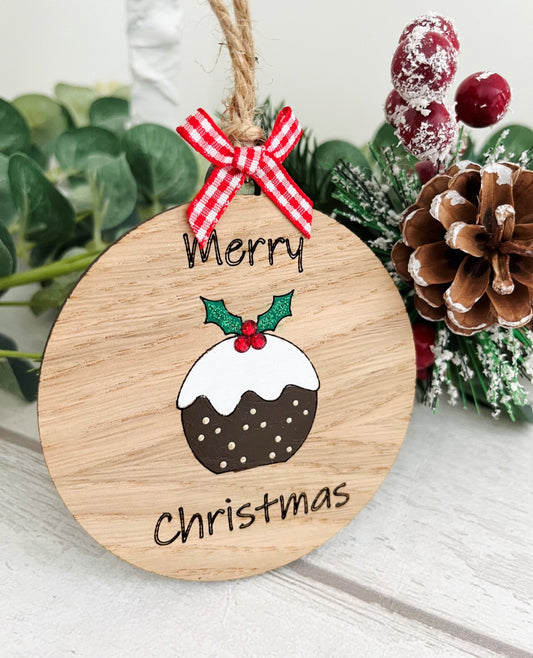 Christmas Pudding Hanging Decoration, Wooden Christmas Tree Decoration - Sweet Pea Wooden Creations
