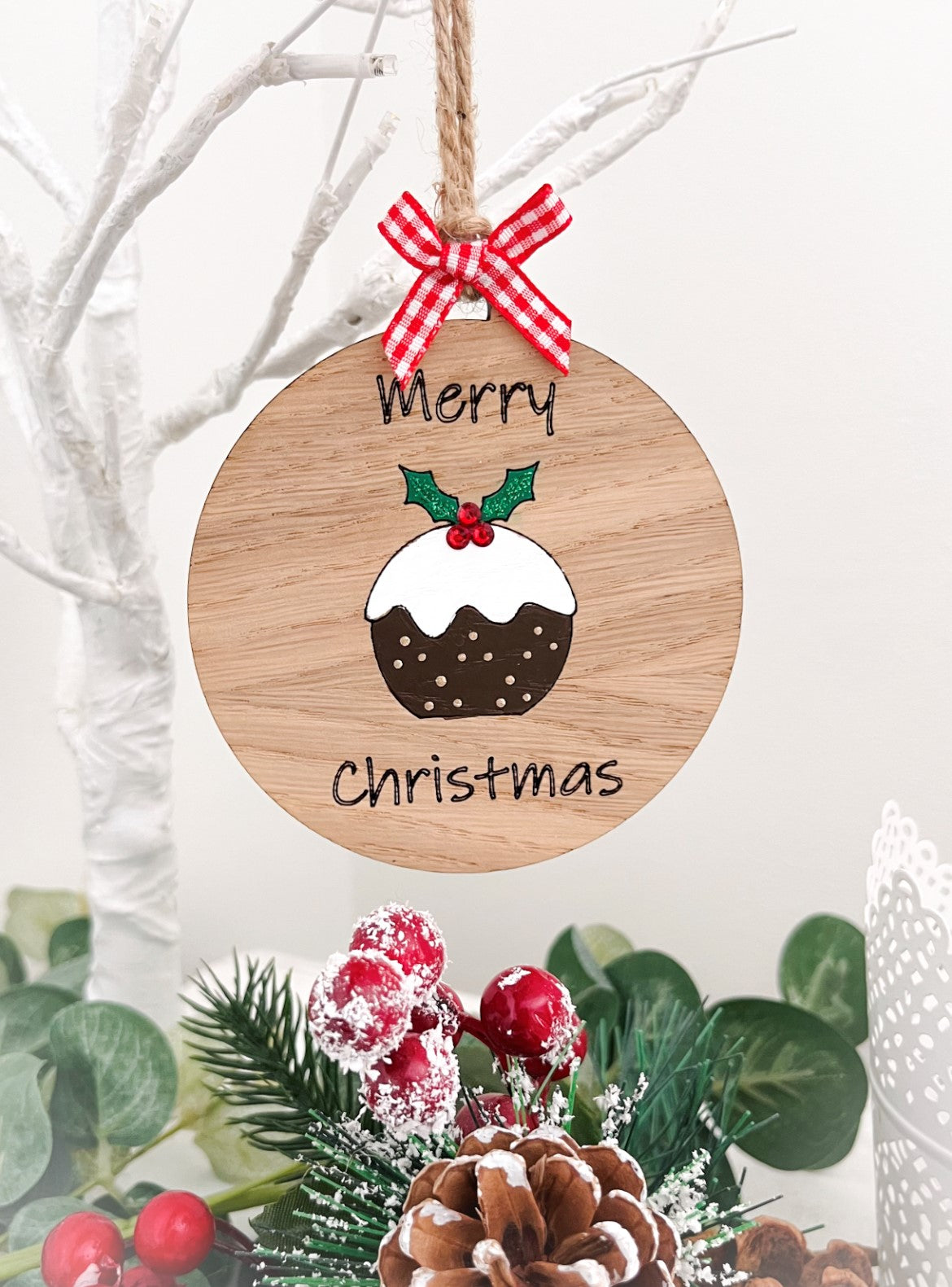 Christmas Pudding Hanging Decoration, Wooden Christmas Tree Decoration 2 - Sweet Pea Wooden Creations