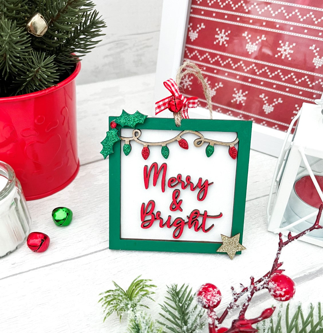 Merry & Bright Wooden Christmas Decoration 1 - Sweet Pea Wooden Creations