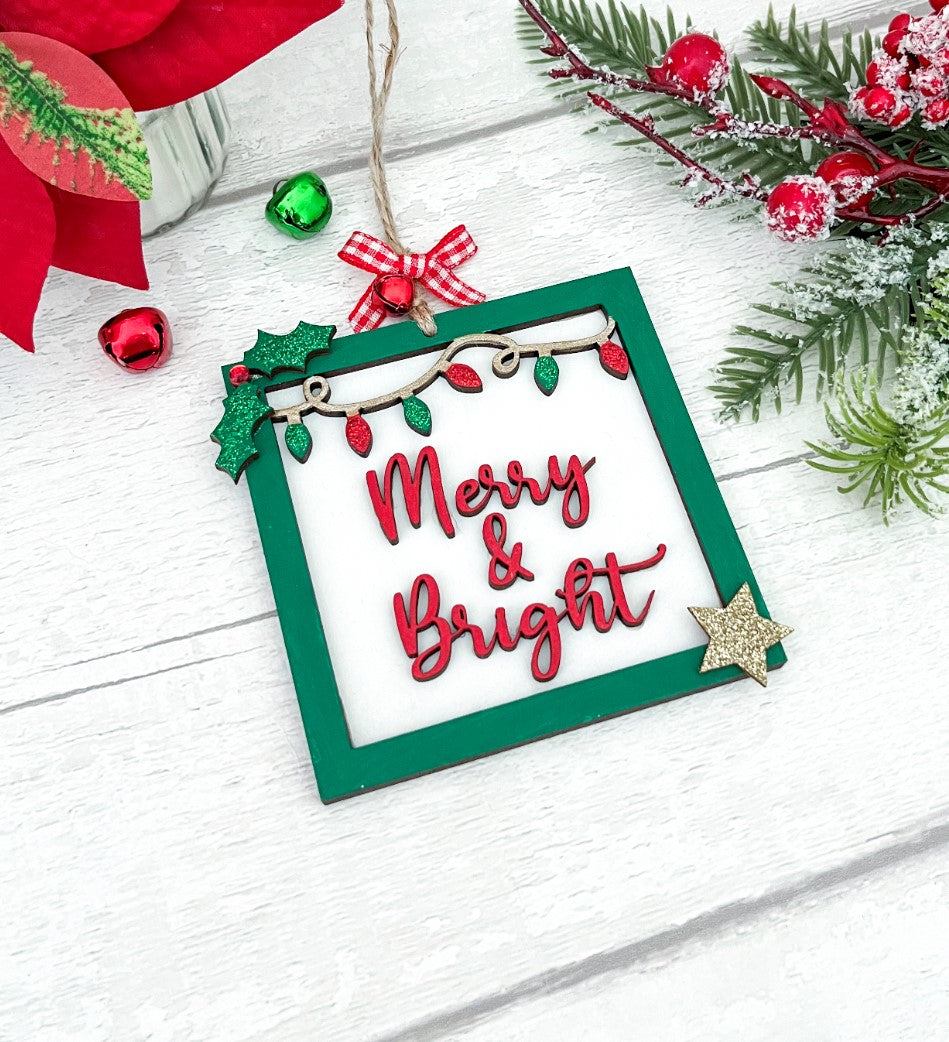 Merry & Bright Wooden Christmas Decoration 3 - Sweet Pea Wooden Creations