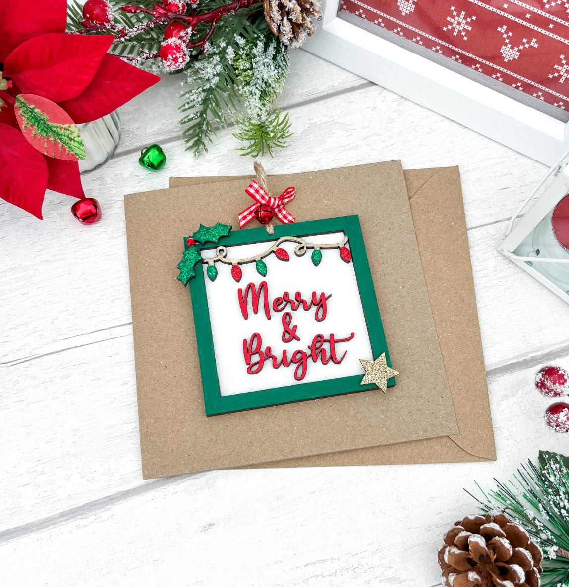 Merry & Bright Wooden Christmas Decoration Gift - Sweet Pea Wooden Creations