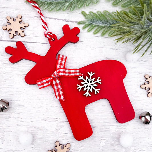 Nordic Red Reindeer Christmas Tree Decoration - Sweet Pea Wooden Creations