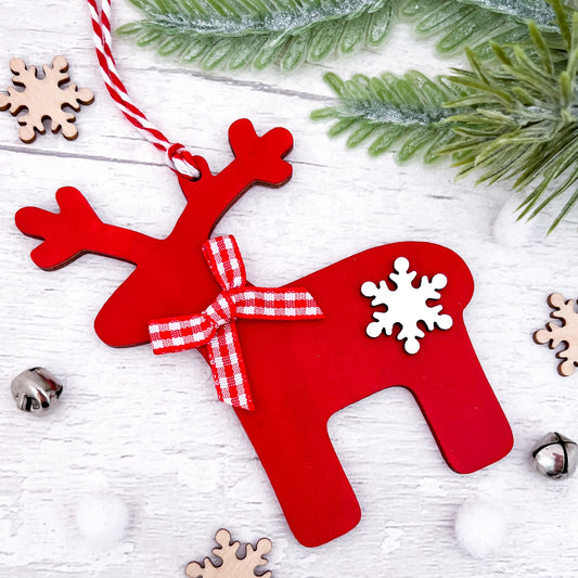 Nordic Red Reindeer Christmas Ornament - Sweet Pea Wooden Creations