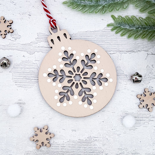 Nordic Snowflake Bauble Christmas Tree Decoration - Sweet Pea Wooden Creatons