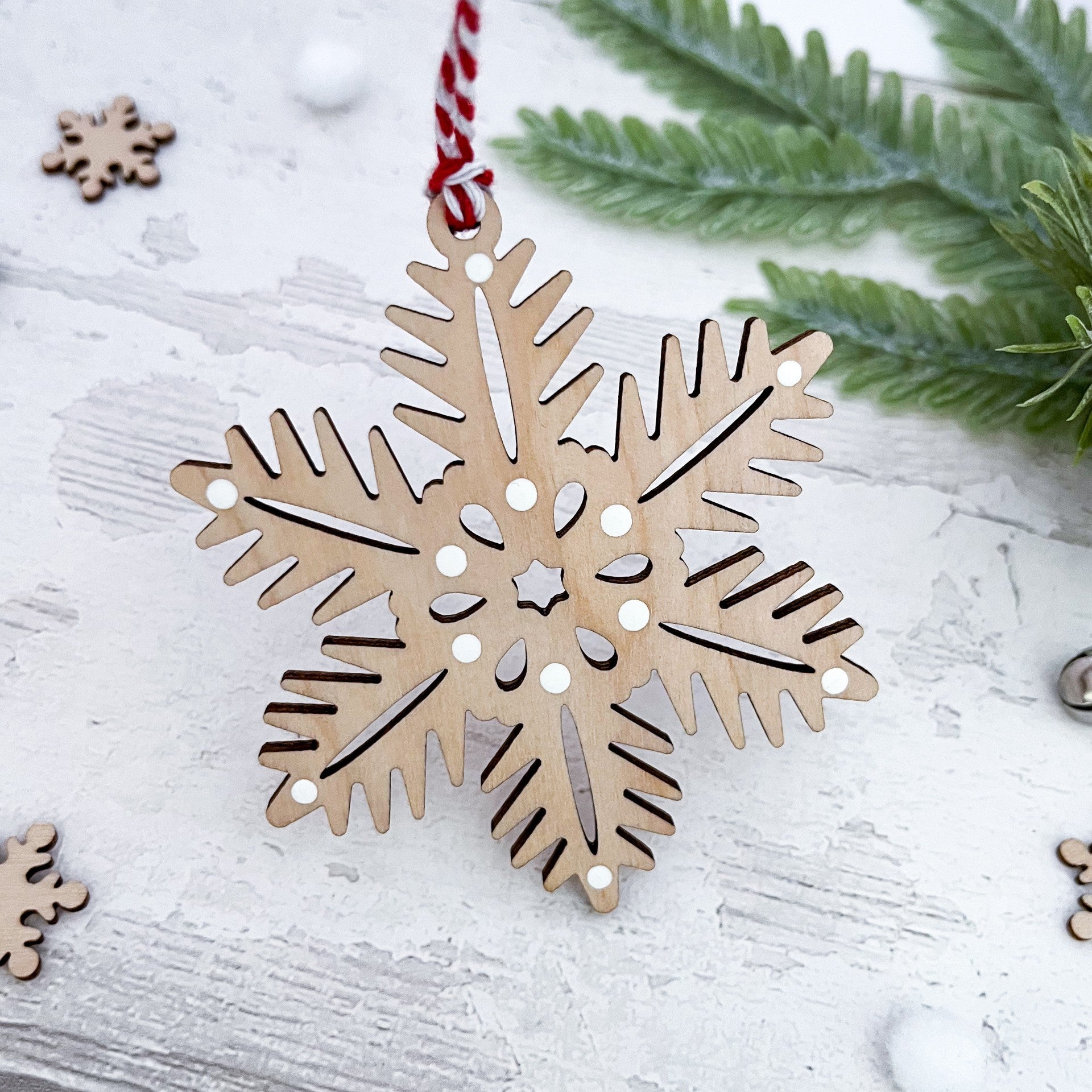 Nordic Fern Style Snowflake Christmas Decoration - Sweet Pea Wooden Creations
