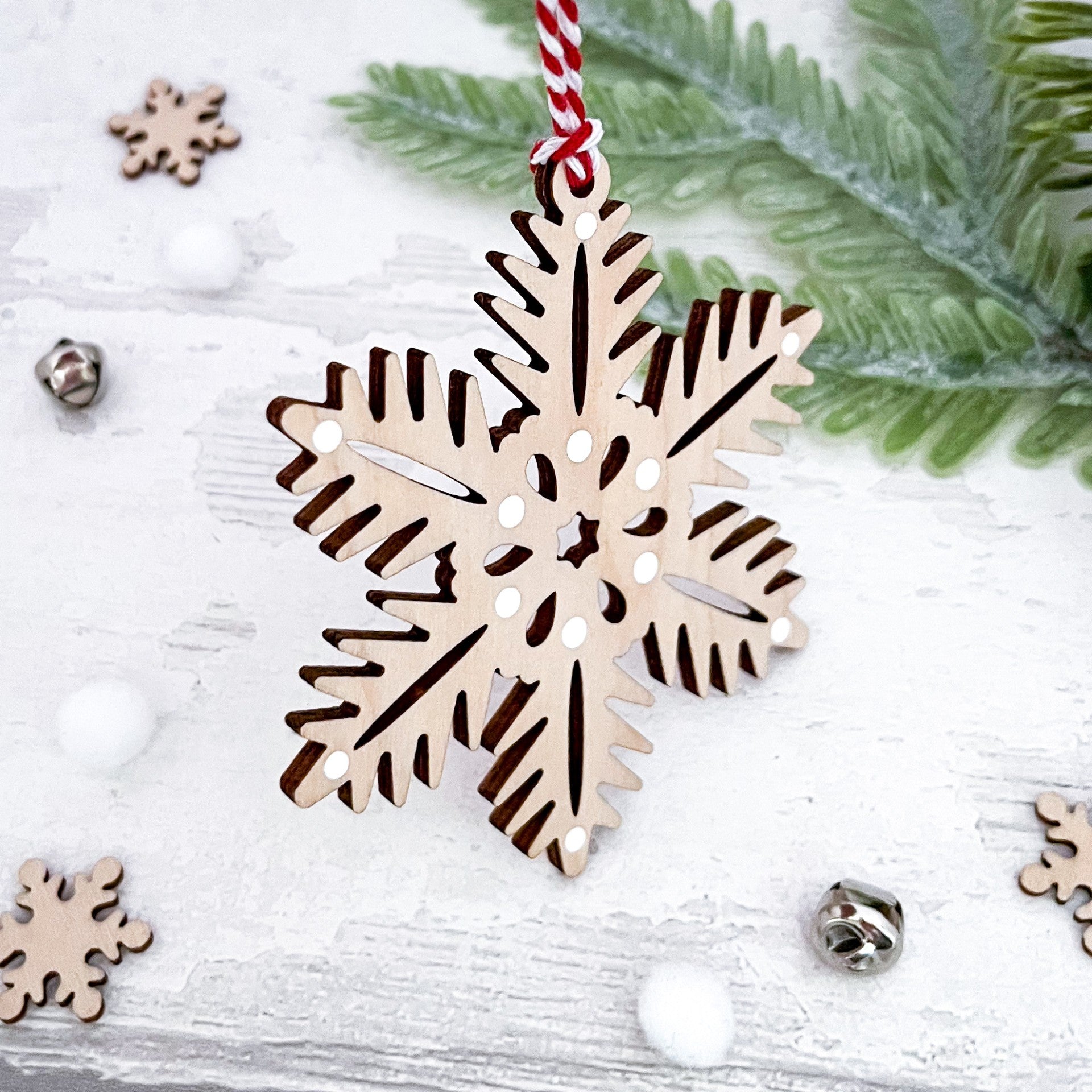 Nordic Fern Style Snowflake Christmas Tree Decoration - Sweet Pea Wooden Creations